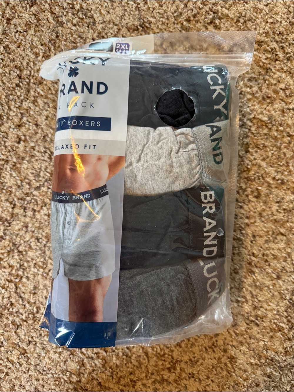 Lucky Brand Men’s 4-pack Knit Boxers - 2-Black, Light Gray, Dark Gray size 2XL